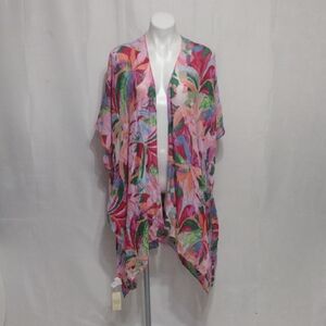 NWT Moss Rose Tropical Print Women's Beach Cover Up Resortwear Summer Kimono Top